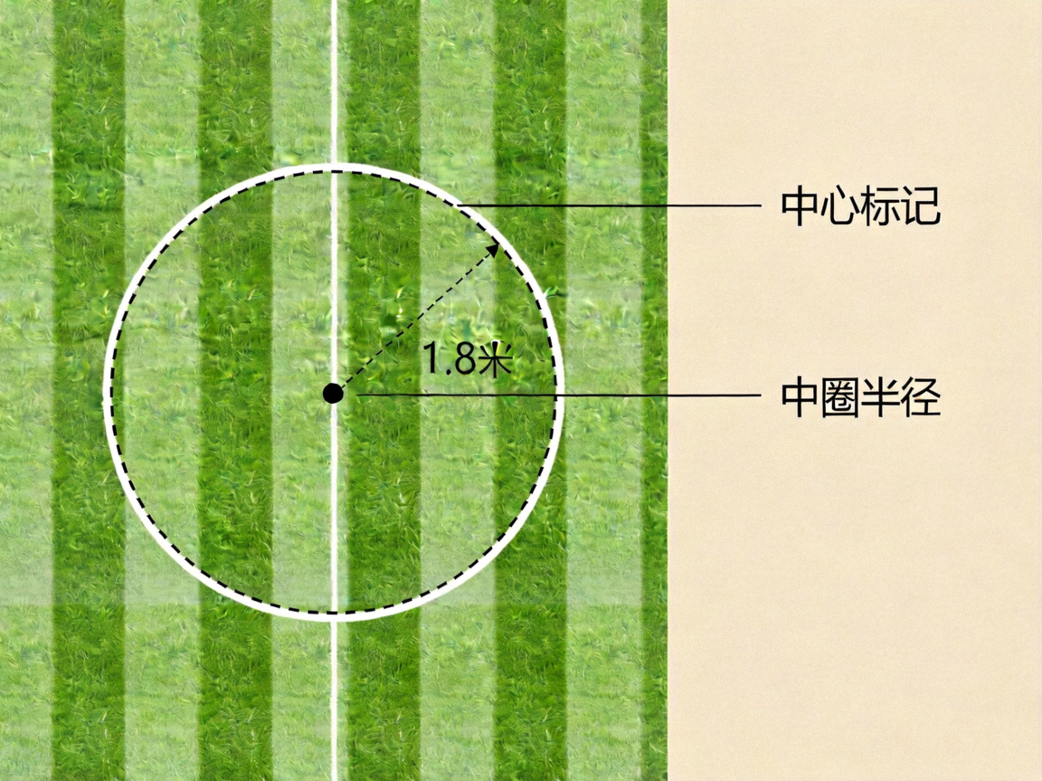 世俱杯决赛场地验收示意图，米色背景上的绿色球场中圈